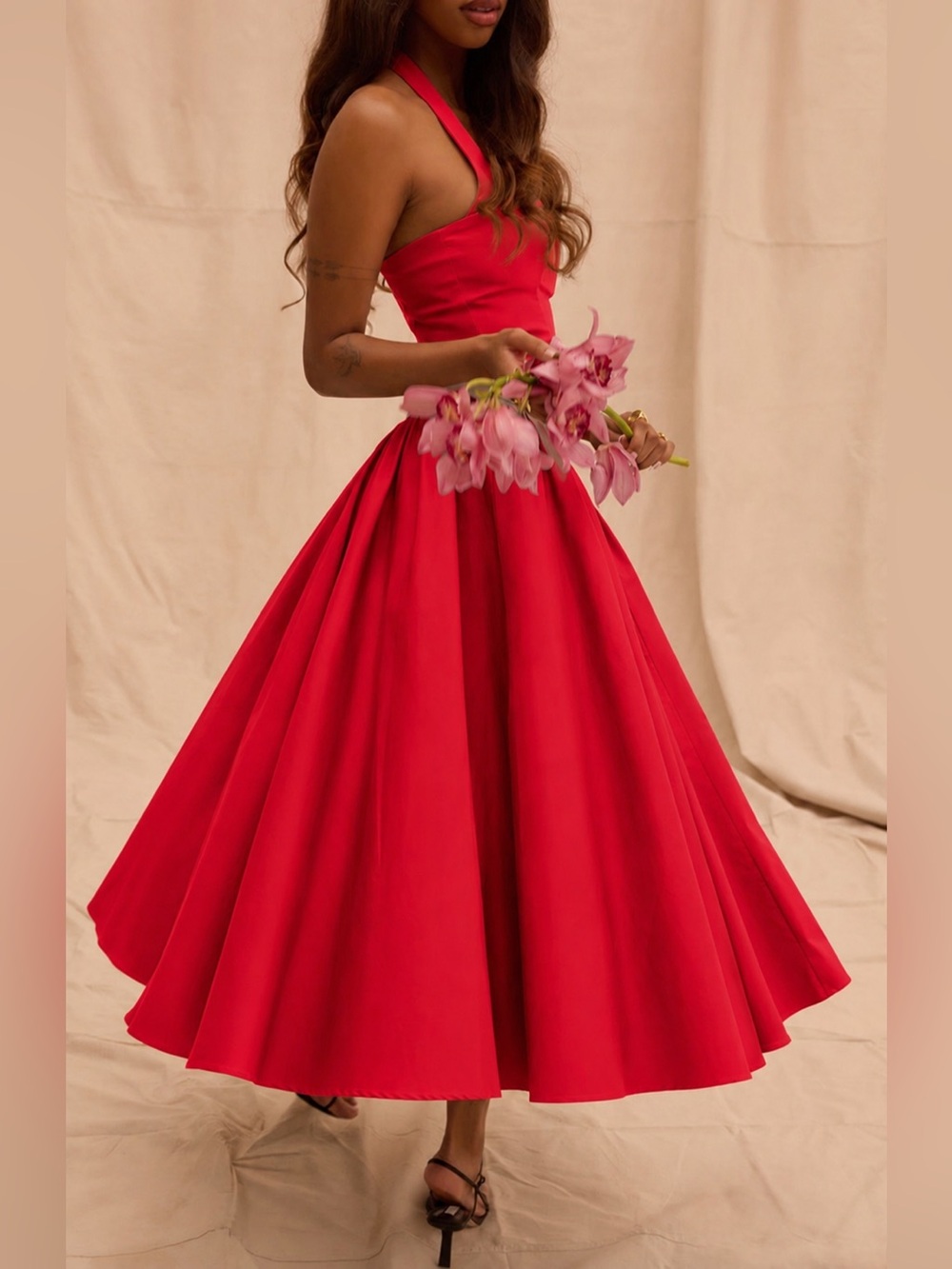 House of CB Coquette scarlet halter midi dress